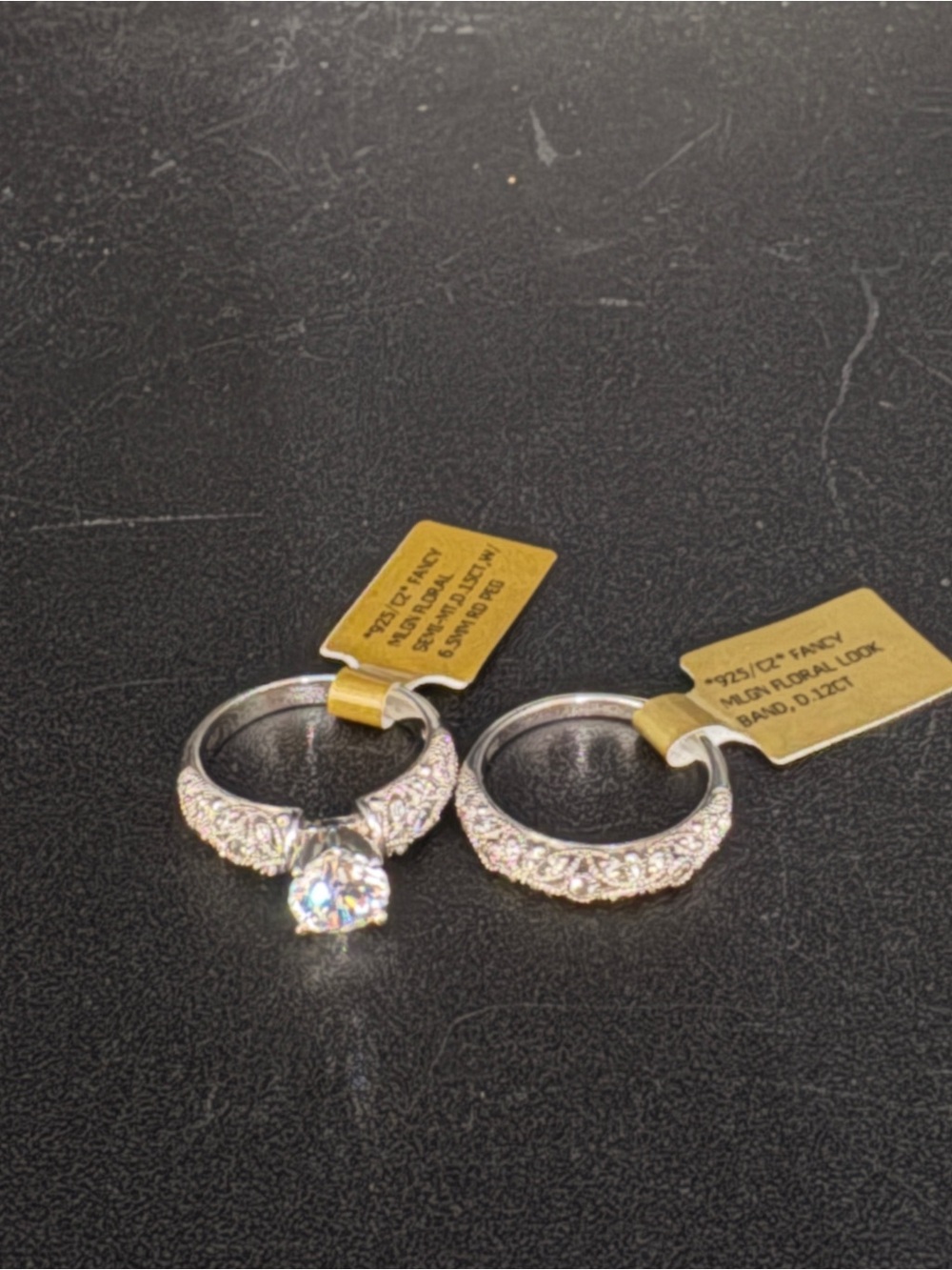 Classic Round-Cut White Gold Solitaire and Pave Wedding Ring Set - White